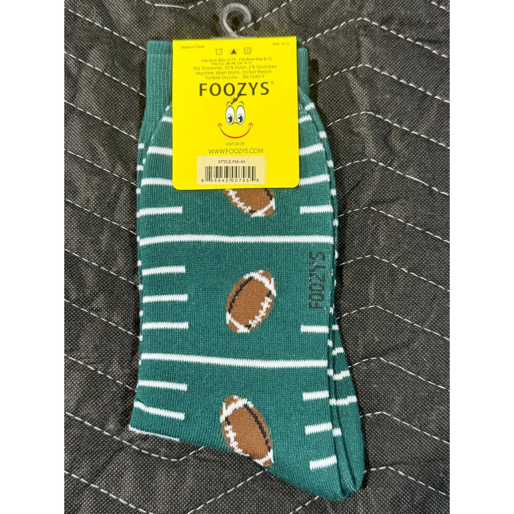 Foozys Football Socks Mens 10-13 Green New Novelty Sports Crew FM-04 - Picture 2 of 3